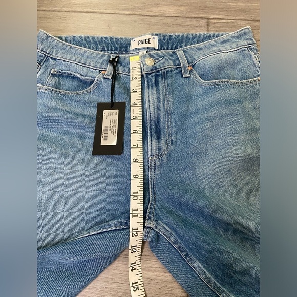 PAIGE High Rise Raw Hem Denim Shorts Medium Wash Distressed Frayed Jorts 31 - Picture 11 of 13